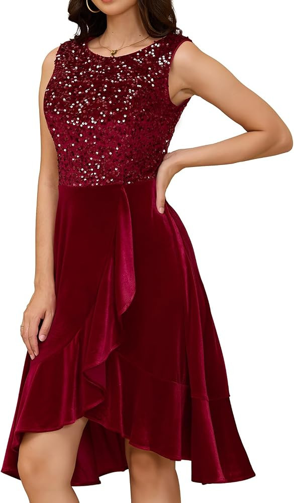 DRESSTELLS Velvet Sequin Christmas Holiday Party Dresses for Women, Sparkly Cocktail Wedding Gues... | Amazon (US)