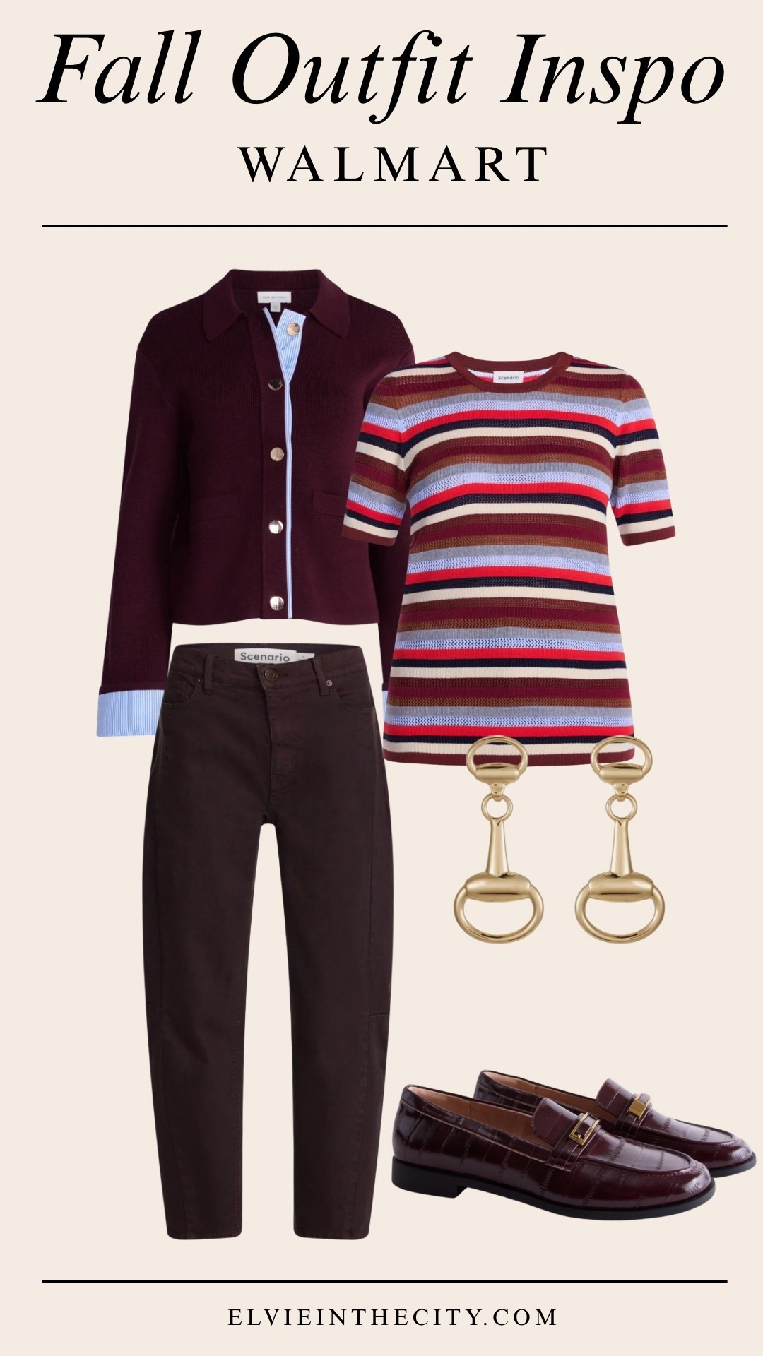 This fall outfit inspo includes a cropped sweater jacket, a striped sweater with short sleeves, brown high rise barrel jeans, Merlot buckle loafers, and gold toned earrings. 

Walmart finds, over 50 style, midlife fashion, petite fashion,midlife women, affordable fashion, fashion over40

#LTKOver40 #LTKootd #LTKPetite