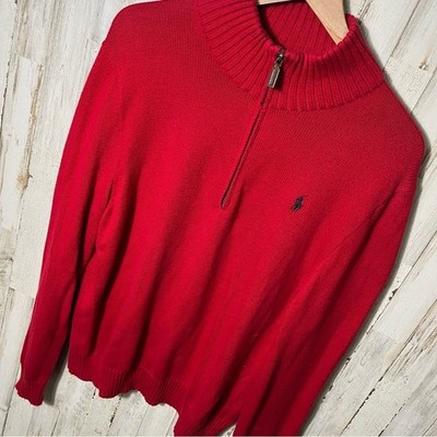 Polo Ralph Lauren Red Cable Knit Quarter Half Zip Sweater Pullover Mens Large | eBay US