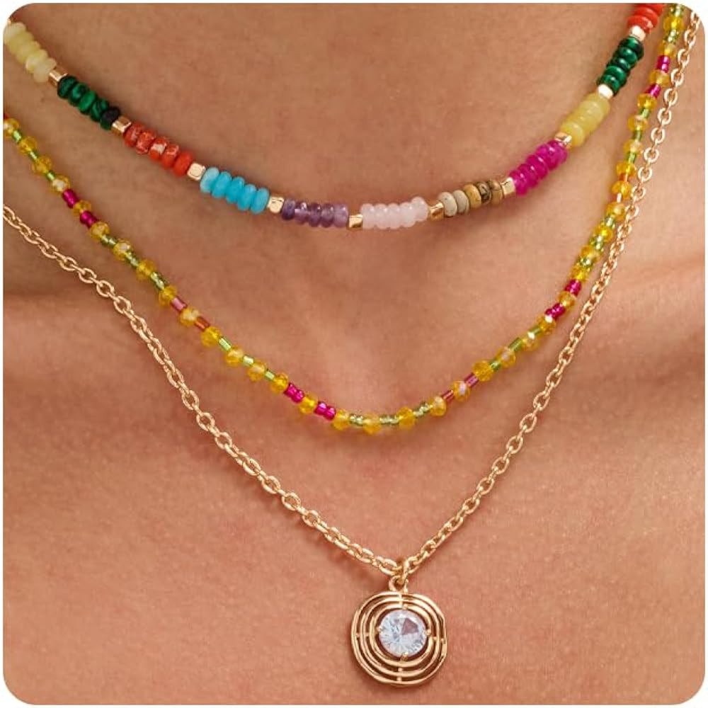 Trendy Layered Necklaces Set for Women Gold - toned Chain Sparkling Crystal Pendant Necklace, Col... | Amazon (US)