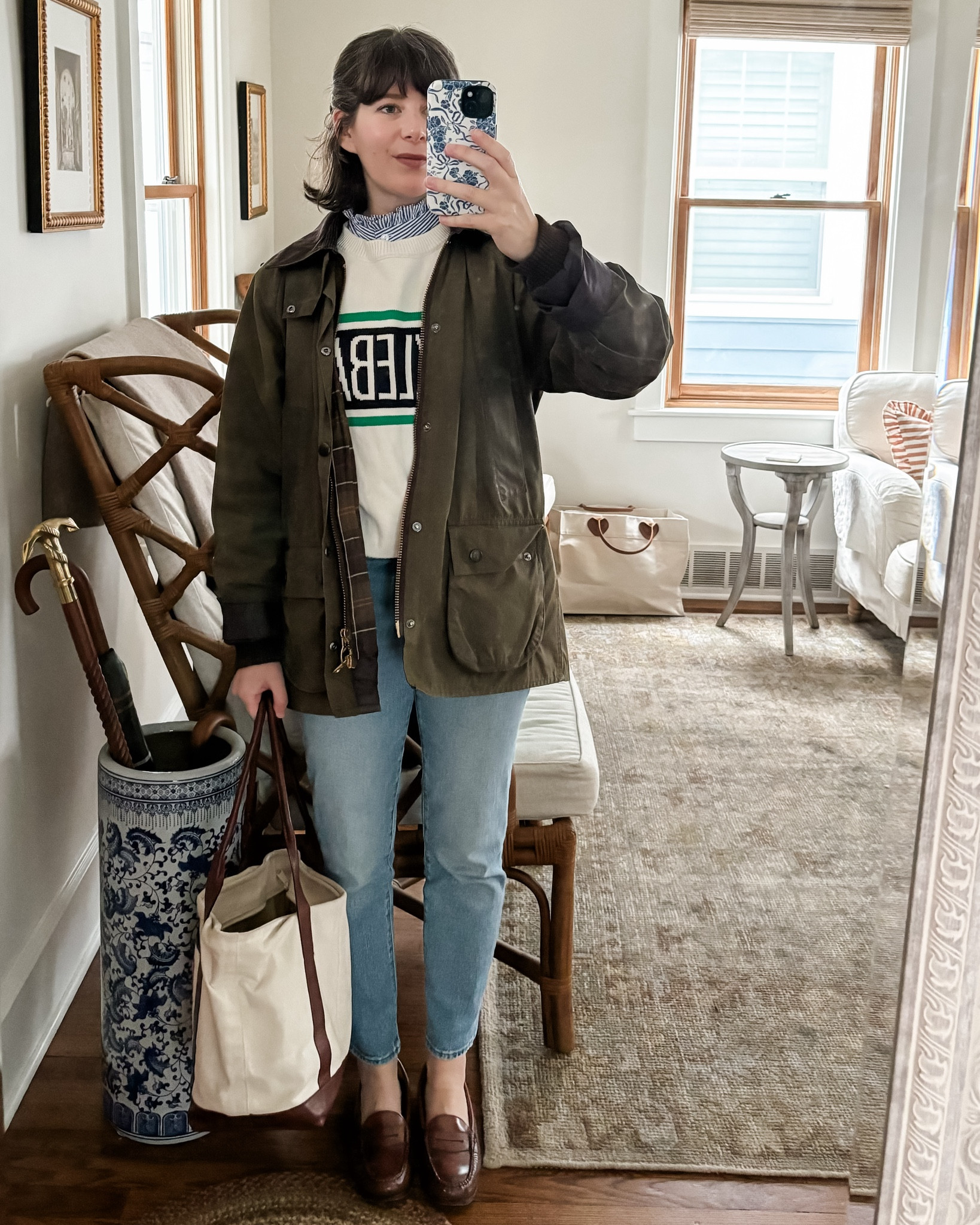 Sometimes I dress like I’ve stepped out of the pages of the 1980’s OPH 📕 

Wearing a Barbour with a Kiel James Patrick pickleball sweater, Madewell perfect fit jeans, and penny loafers 👞 

#LTKshoecrush #LTKSeasonal #LTKstyletip