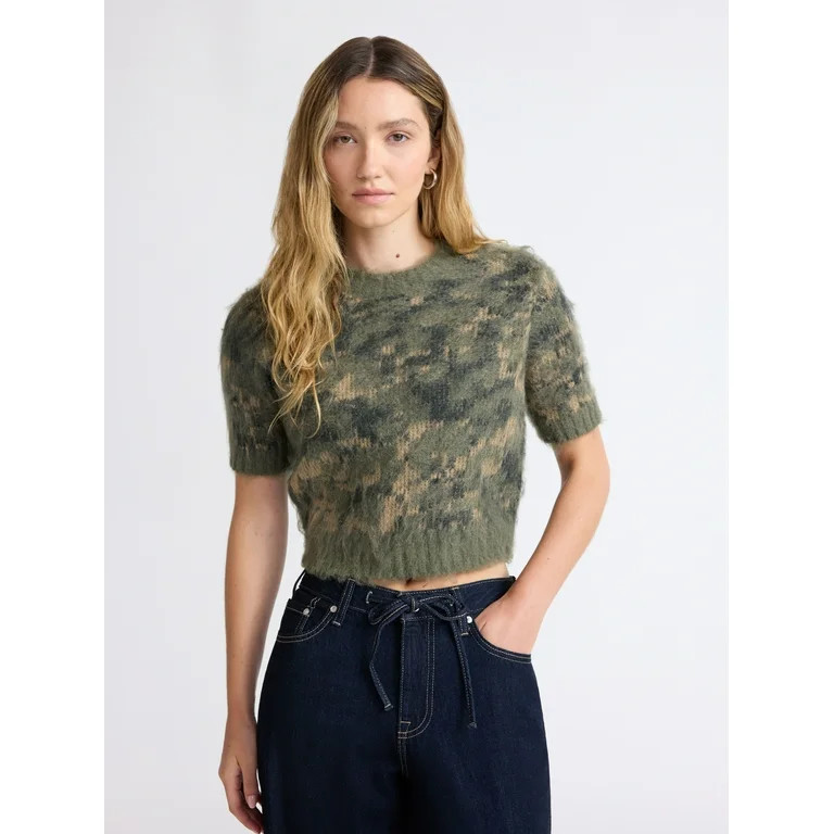 Scoop Women's and Women’s Plus Fluffy Sweater with Short Sleeves, Lightweight, Sizes XS-4X - Wa... | Walmart (US)