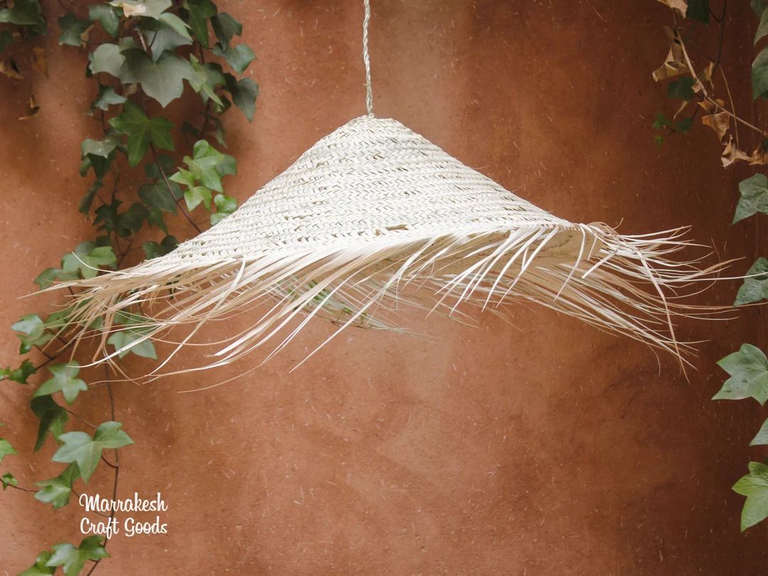 Straw Lampshade Pendant Light Suspension - Umbrella Lampshade Shade with Fringe - Palm Leaf Straw... | Etsy (US)
