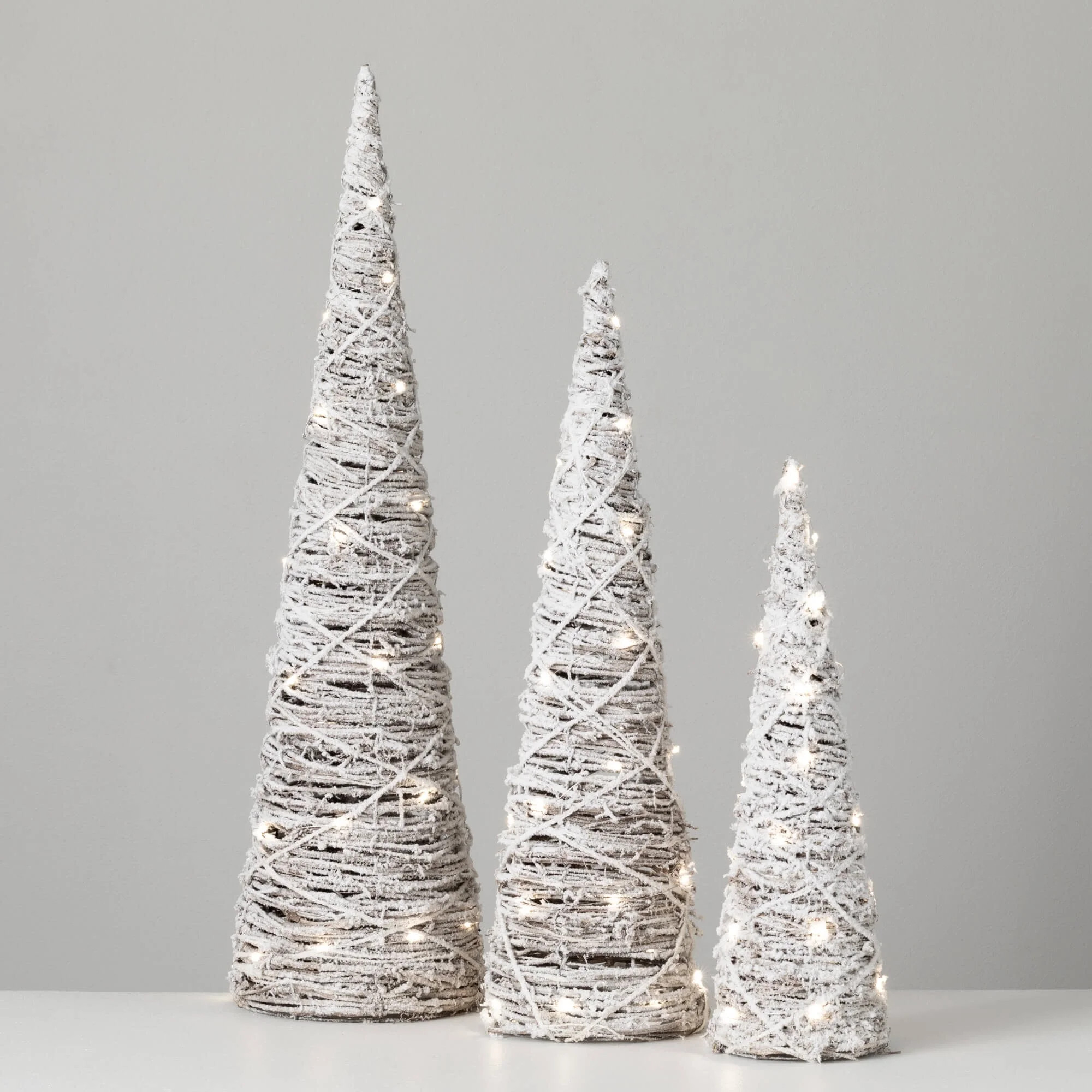 39"H, 31"H & 24"H Sullivans Christmas Lighted Frosted Cone Trees Set of 3, White - Walmart.com | Walmart (US)