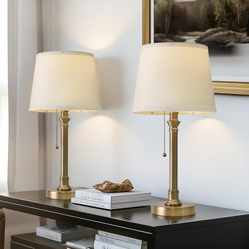 Oneach 19.5” Warm Gold Table Lamps Set of 2, Pull Chain Switch Bedside Table Lamps, Modern Nigh... | Amazon (US)