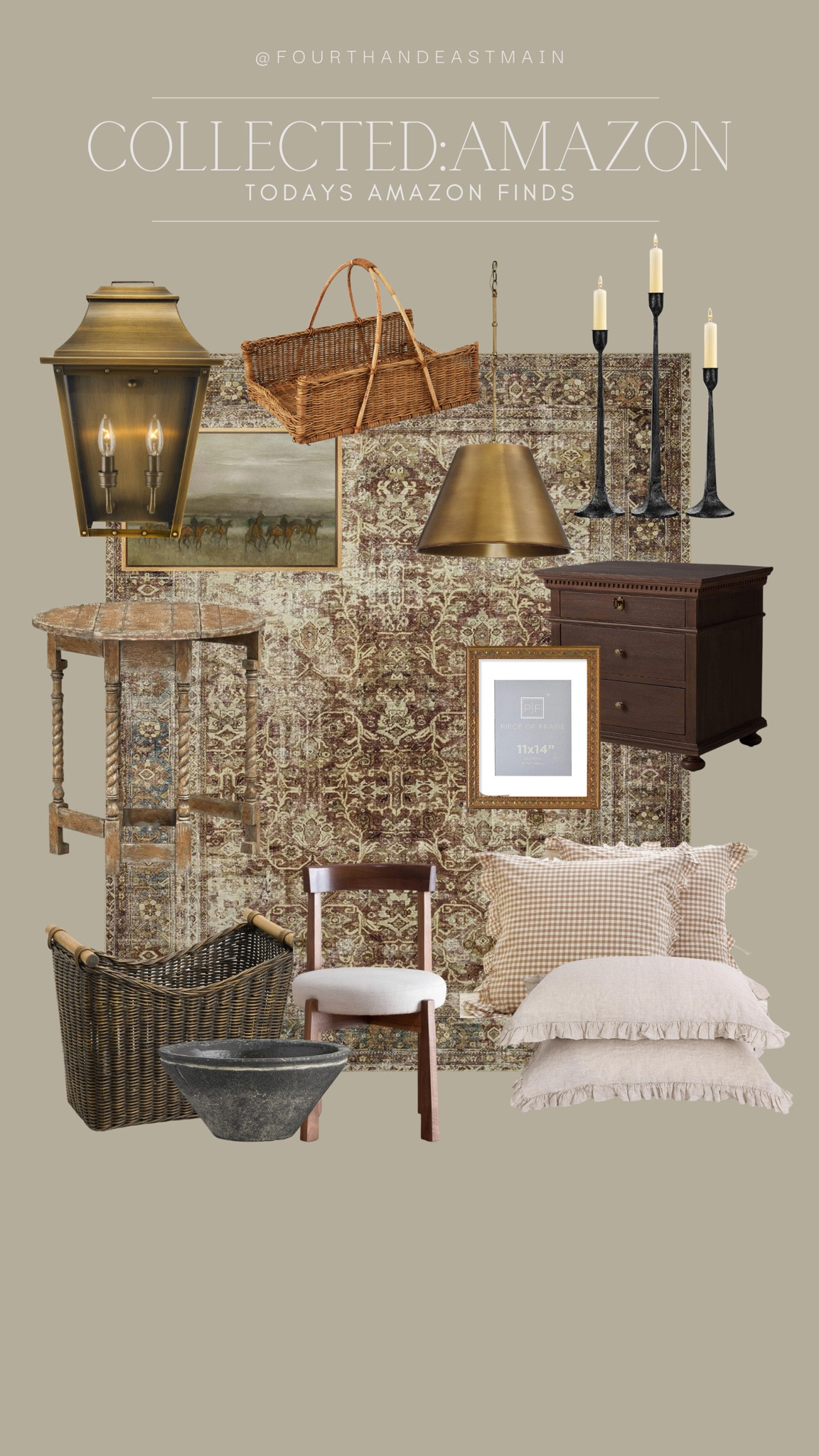 collected :: todays amazon finds with a vintage look

taper holders 
table
ruffle pillows 
outdoor lantern
bowl 


#LTKhome