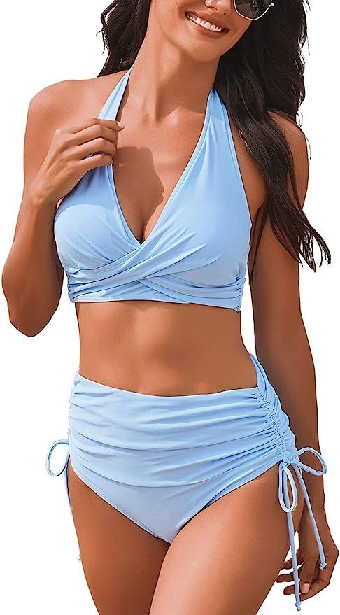 LookbookStore Women's Strappy Cutout Triangle Two Piece Bikini Set Swimsuit | Amazon (US)