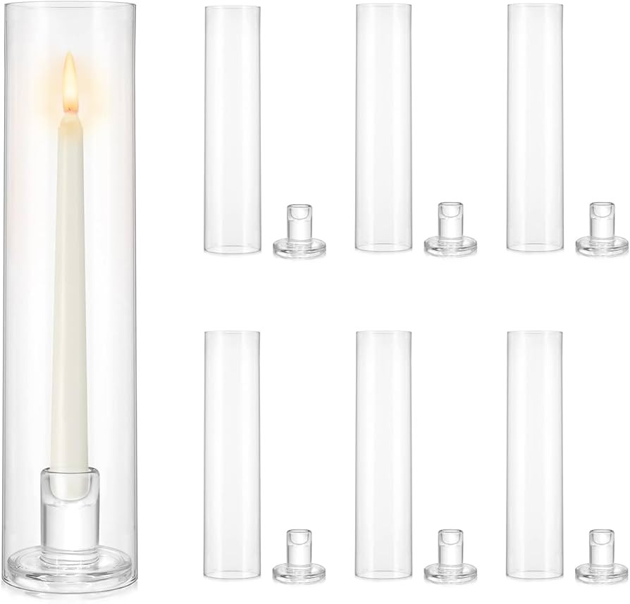 Glass Hurricane Candle Holder: 6 Pcs Tapered Candlestick Holders Bulk with Cylinder Sleeves Tall ... | Amazon (US)