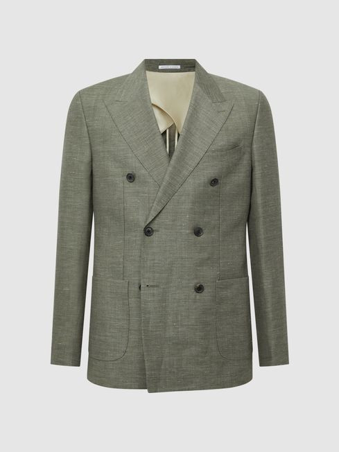 Slim Fit Double Breasted Wool-Linen Blazer | Reiss UK