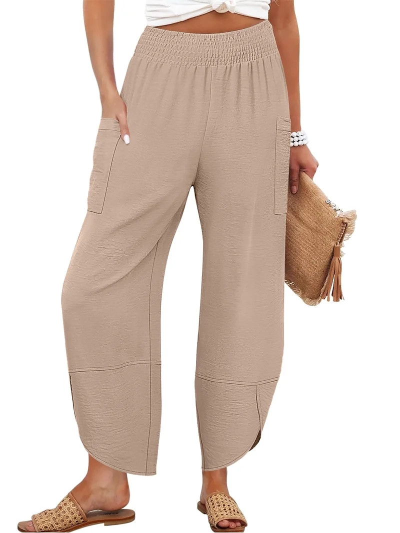 ANRABESS Wide Leg Capri Pants for Women Smocked High Waist Cropped Lounge Pants with Deep Pockets... | Walmart (US)
