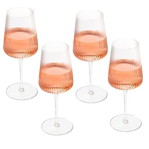 Crutello Modern Wine Glasses 17 oz Glassware, Set of 4, Unique Fluted Glassware with Vintage Ripple Texture, Art Deco Red or White Wine Fancy Glasses | Amazon (US)