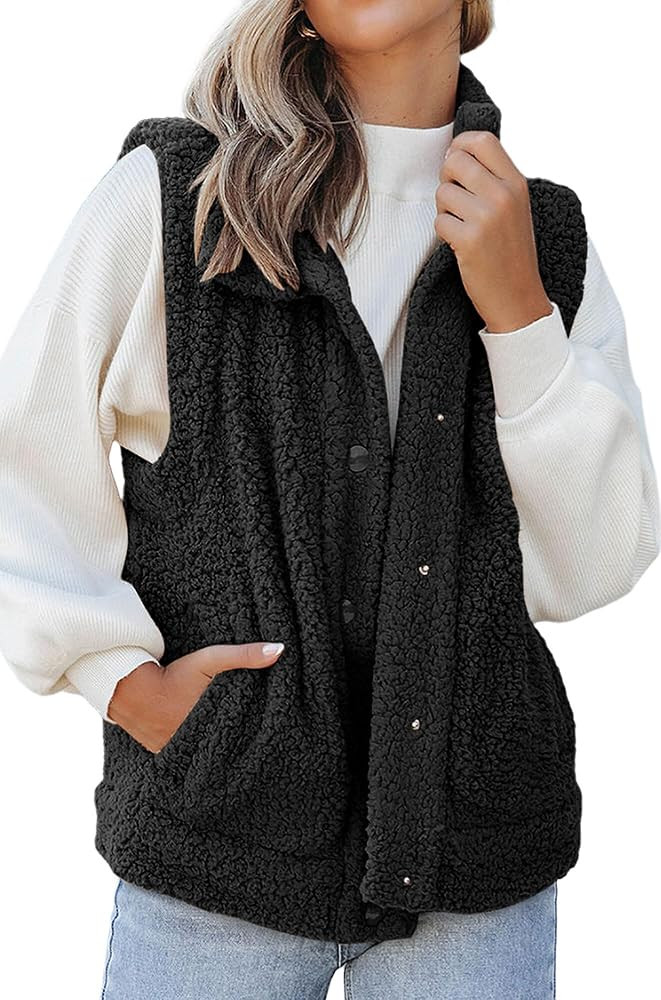 Sherpa Fleece Vest with Pockets Jacket Cozy for Winter Fall Cardigan | Amazon (CA)