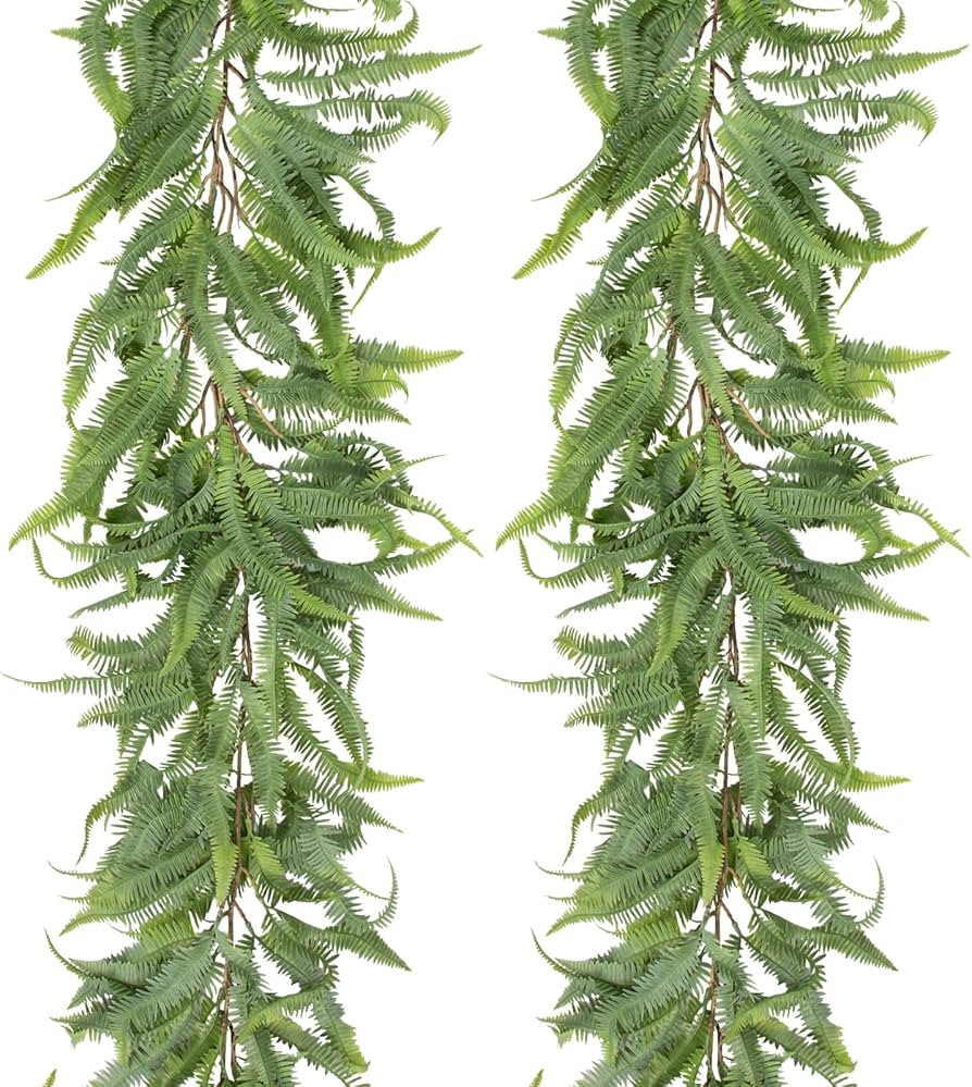 Briful 5ft Long Greenery Garland Set of 2 Boston Fern Floral Garland for Door Mantle Decorations,... | Amazon (US)