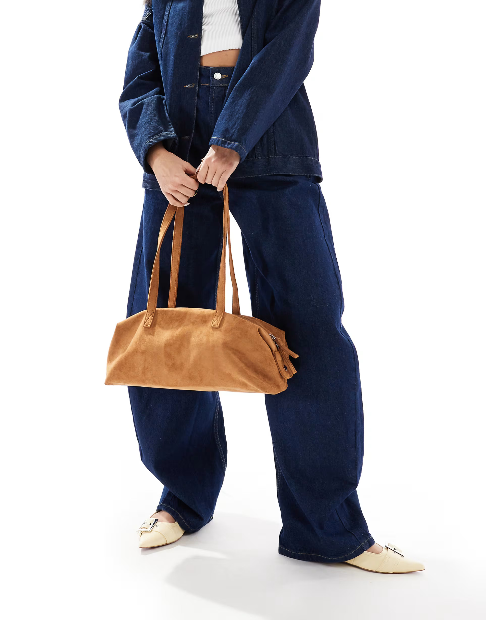 PASQ faux suede long shoulder bag in tan | ASOS (Global)