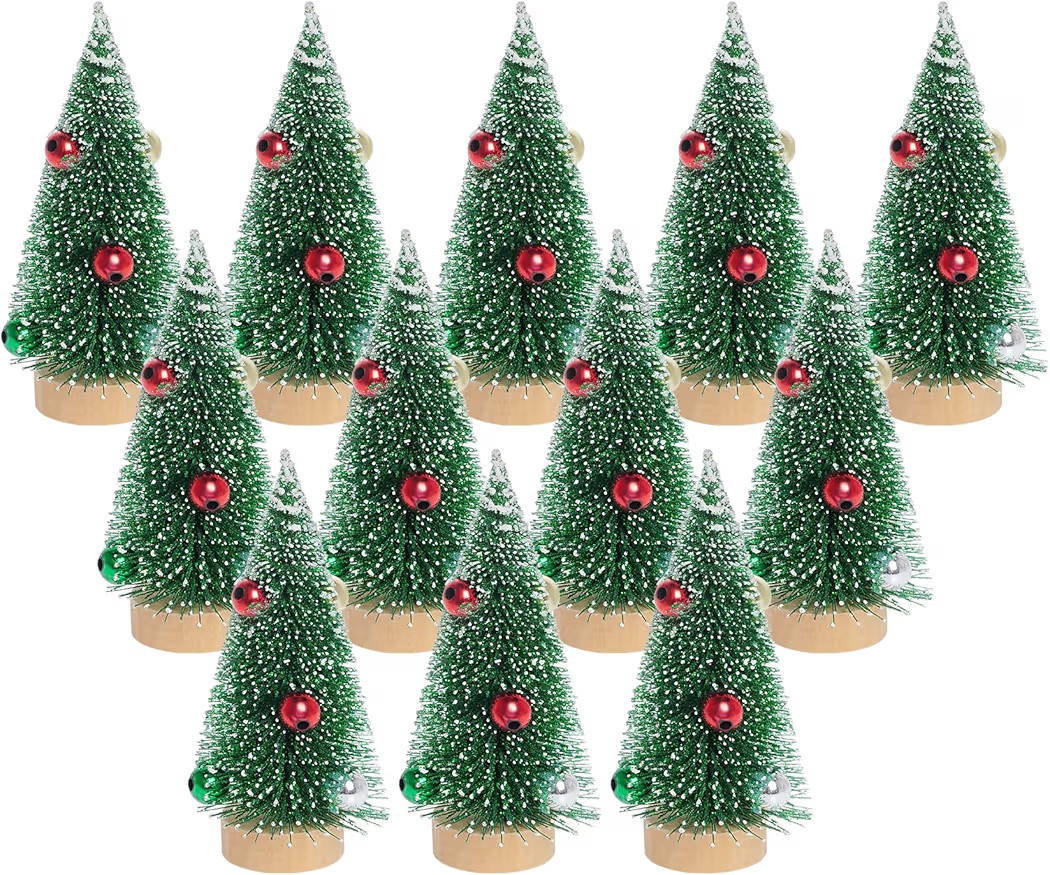 Yookat 12Pcs Mini Christmas Trees Small Sisal Trees Mini Pine Trees with Wood Base Mini Bottle Br... | Amazon (US)