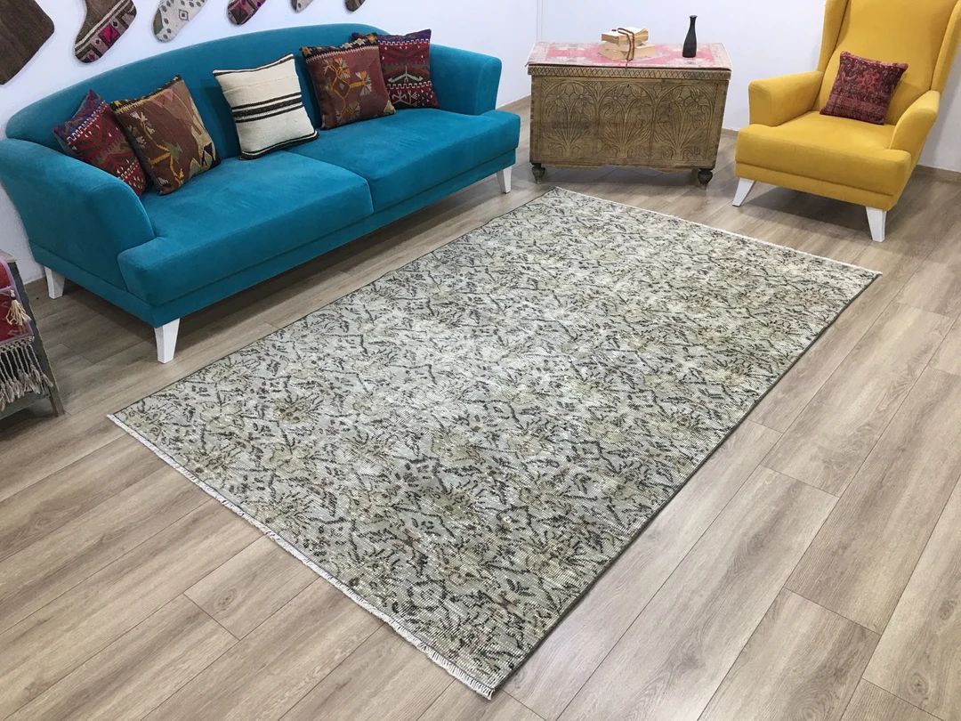 Vintage rug, Oushak rug, Turkish area rug, Wool rug, Livingroom rug, Bedroom rug, Worn rug, 5.5 x... | Etsy (US)