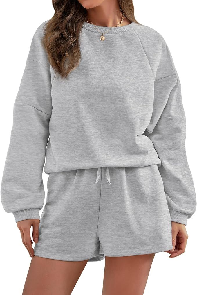 Women's Long Sleeve Lounge Set Top and Shorts Matching Sweatsuit Sets 2 Piece Loungewear Pajama O... | Amazon (US)