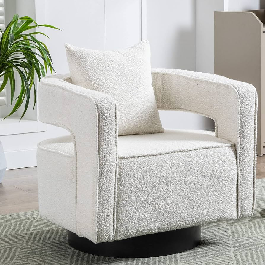 Swivel Barrel Accent Chair,26" W Modern Round Boucle Arm Chair with Black Base,Upholstered Comfy ... | Amazon (US)