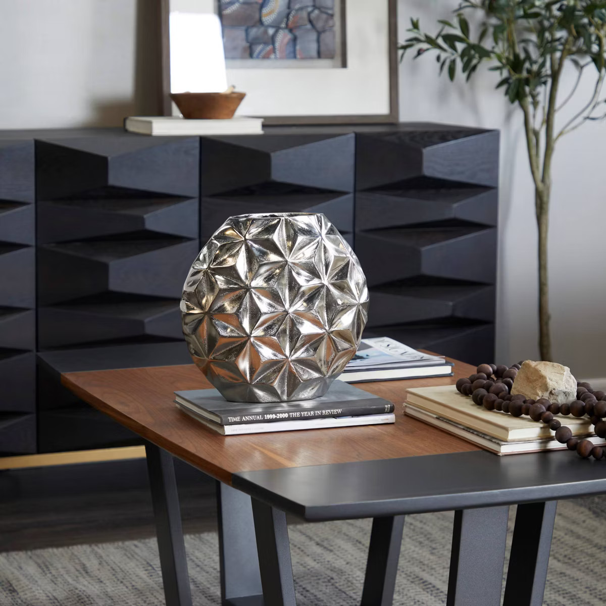 Aluminum Geometric Faceted Vase Silver - CosmoLiving by Cosmopolitan | Target