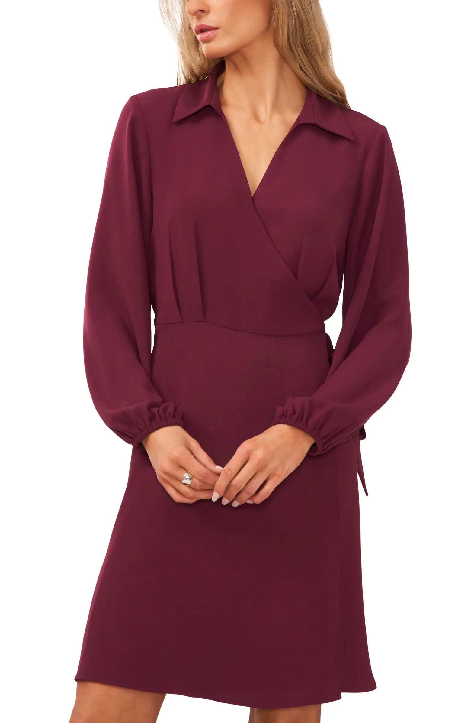 Pleated Long Sleeve Faux Wrap Shirtdress | Nordstrom