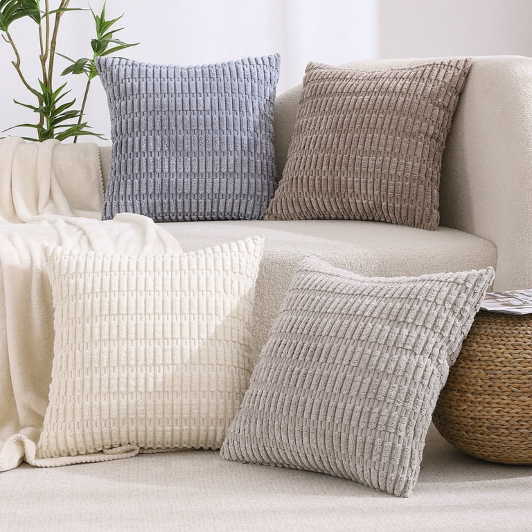 All Smiles Decorative Throw Pillow Covers 18x18 inch Set of 4 Neutral Corduroy Square Cushion Cas... | Walmart (US)