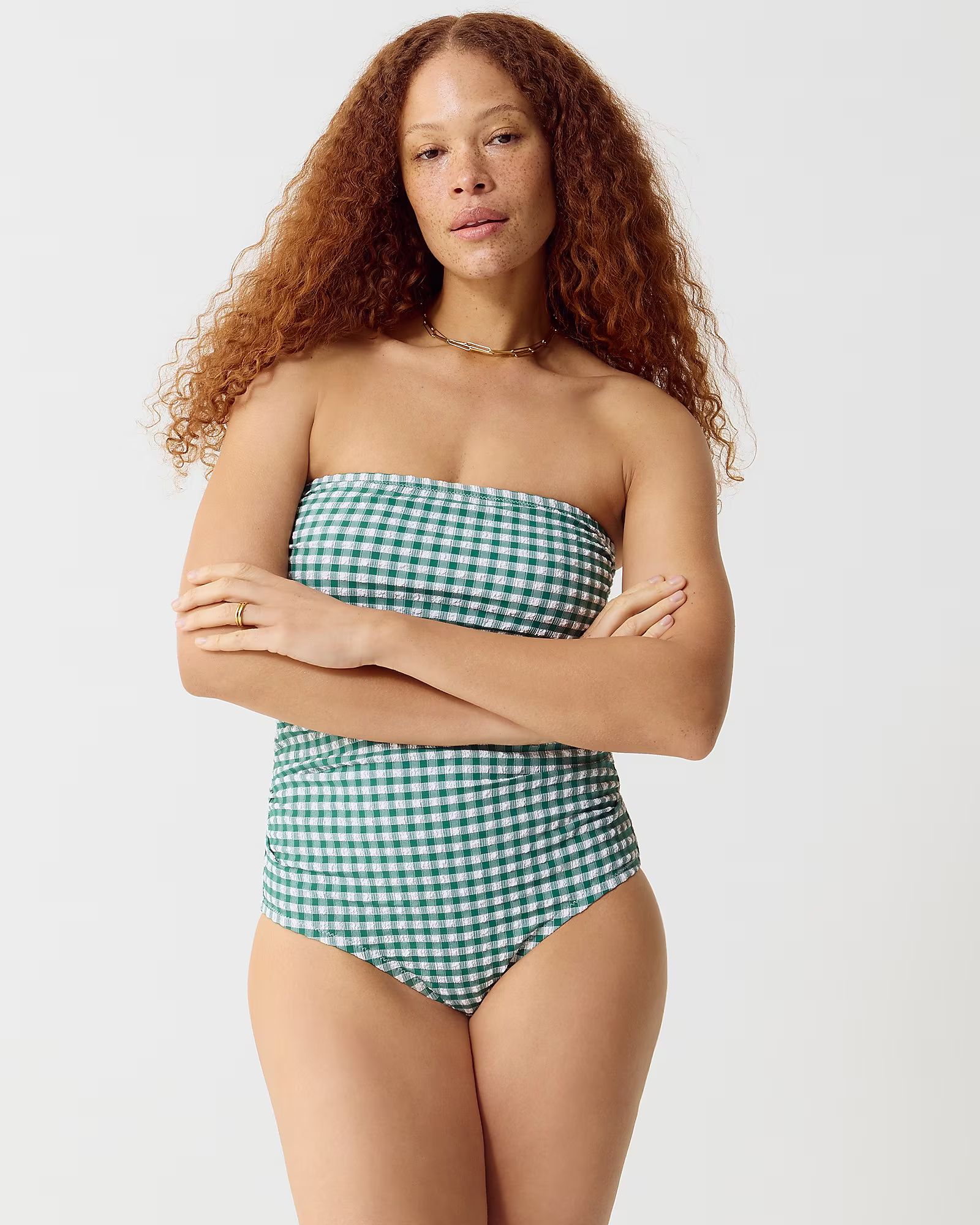 Ruched bandeau one-piece swimsuit in gingham | J.Crew US