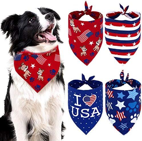 Whaline 4 Pack American Flag Dog Bandanas, Reversible Triangle Bibs Scarf for 4th of July Indepen... | Amazon (US)