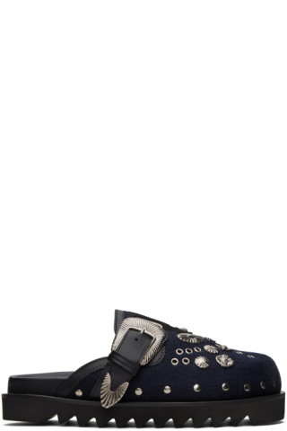 SSENSE Exclusive Black Eyelet Metal Sabot Slippers | SSENSE
