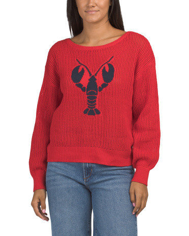 Long Sleeve Pullover Sweater With Jacquard Knit Lobster Design for Women | Cotton/Acrylic | Marshalls