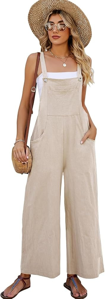 Eisctnd Overalls Women Sleeveless Baggy Jumpsuit for Women Comfortable Casual Wide Leg Rompers Wi... | Amazon (US)