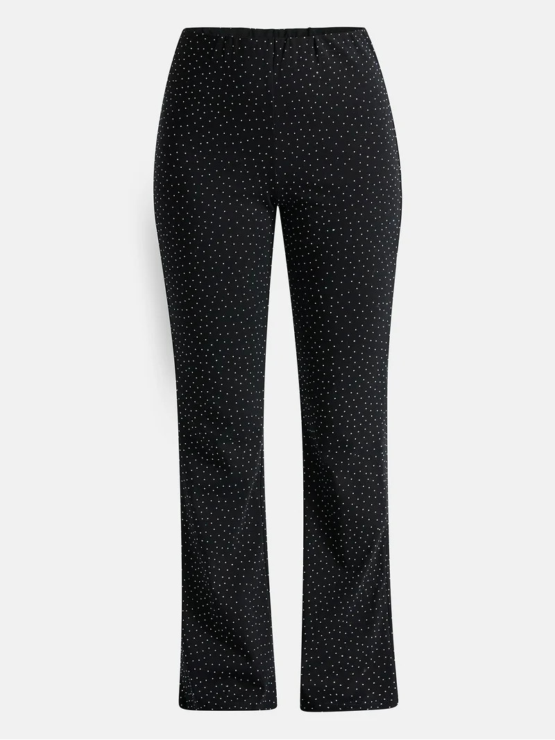 No Boundaries Faux Rhinestone Studded Ribbed Flare Pants, 31'' Inseam, Women's | Walmart (US)