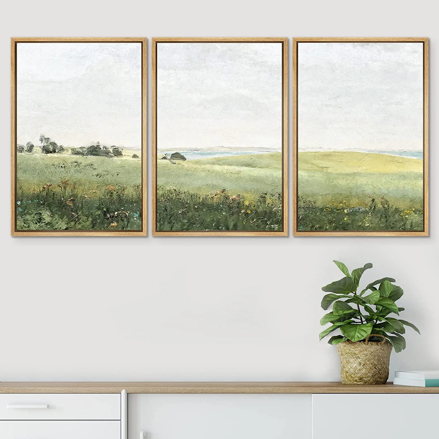 SIGNLEADER Green Pasture Countryside Flower Field Nature Landscape Wall Art Framed On Canvas 3 Pi... | Wayfair North America