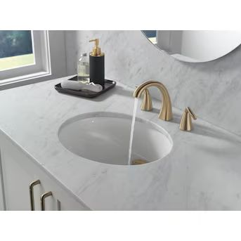 Delta  Arvo Champagne Bronze 2-handle Widespread WaterSense High-arc Bathroom Sink Faucet with D... | Lowe's