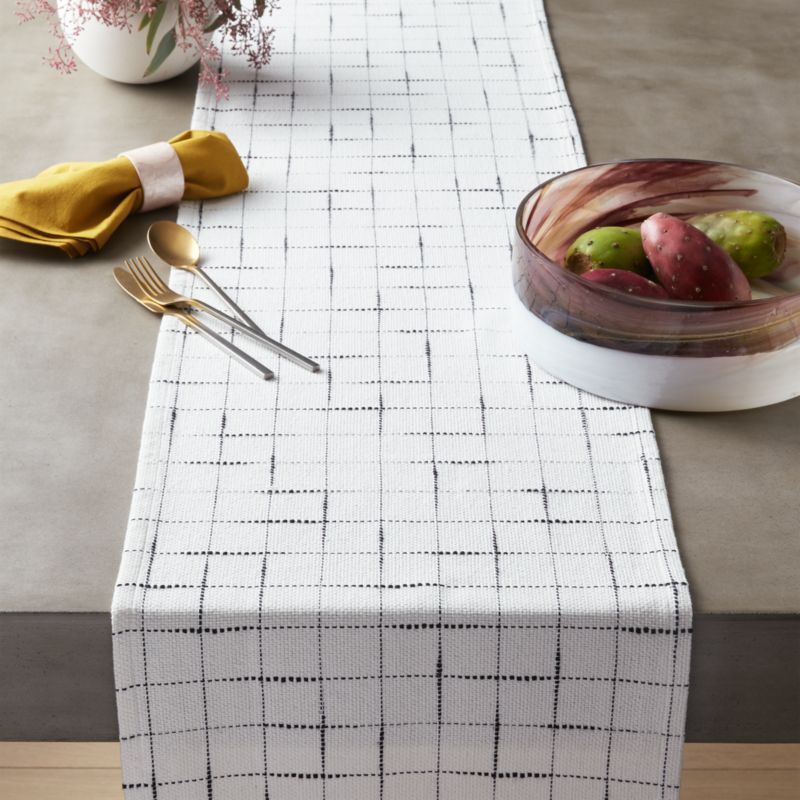 Woven Black and White Grid Runner | CB2 | CB2