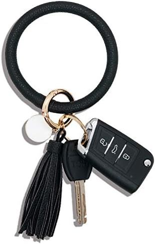 ATIMIGO Black Leather Wristlet Keychain Bracelet Bangle Round Key Ring Large Circle Tassel Key Ch... | Amazon (CA)