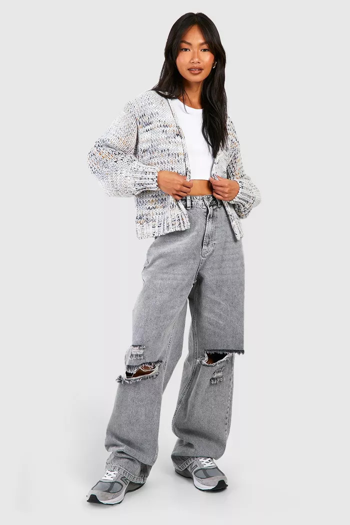 Premium Chunky Multicolour Marl Crop Cardigan | Boohoo.com (UK & IE)