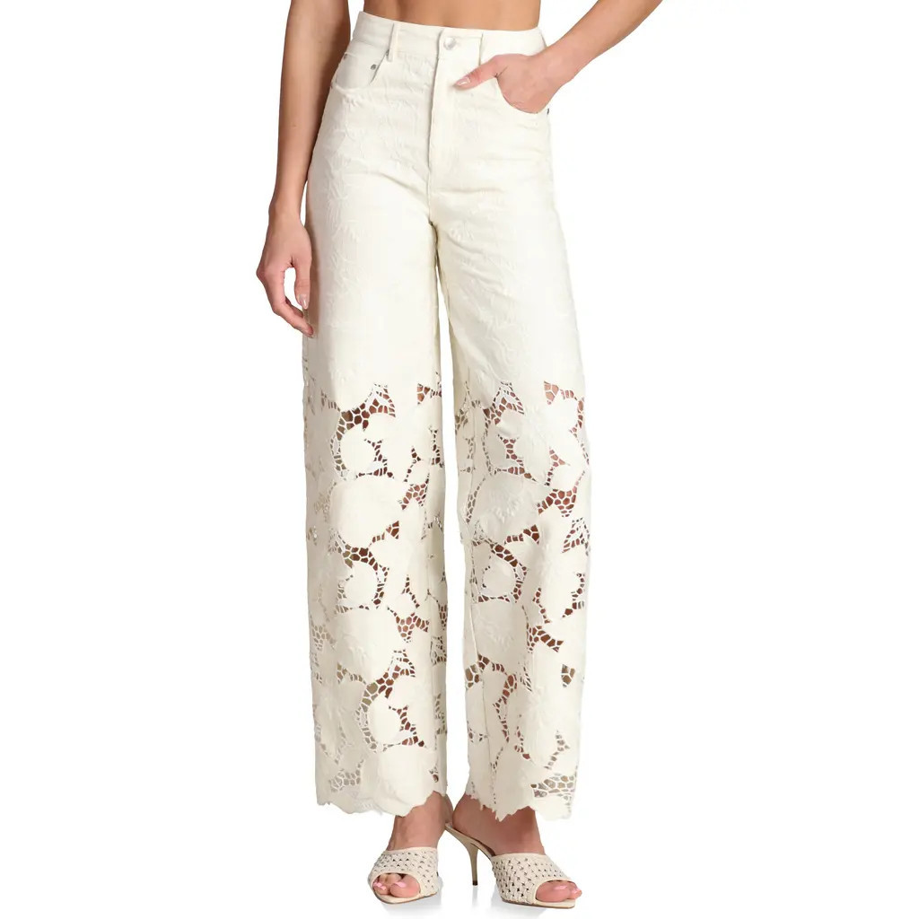Avec Les Filles High Waist Embroidered Lace Cotton Pants in Off White at Nordstrom, Size 32 | Nordstrom
