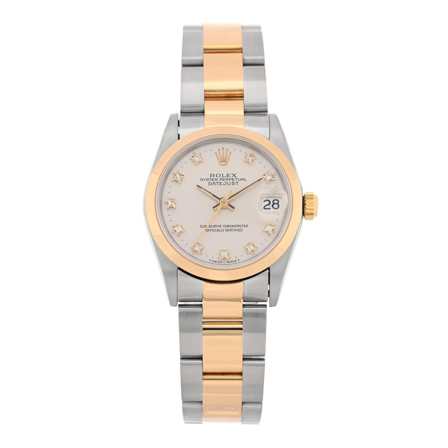 Rolex Stainless Steel 18K Yellow Gold Diamond 31mm Oyster Perpetual Datejust Watch Silver 68243 1... | FASHIONPHILE (US)