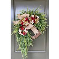 Winter Wreath For Front Door Cascading Christmas Wreath, Swag, Mixed Hydrangea | Etsy (US)