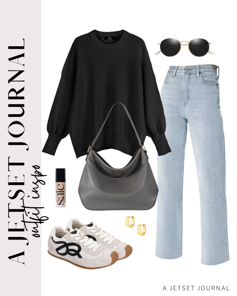 For late-night errands, you can wear this combination with a black oversized knit sweater. Pair this fit with these lightweight sneakers from Project Cloud and a Montana West shoulder bag. Finish it with SOJOS polarized sunglasses and chunky hoop earrings. 

 #LTKSeasonal #LTKSaleAlert #LTKTravel