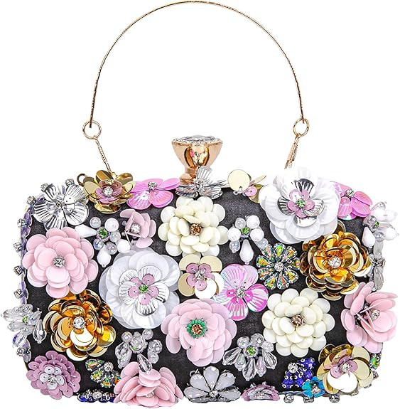 Women Clutches Flower Evening Handbag Chain Strap Shoulder Bag handbag Wedding bag purse | Amazon (US)