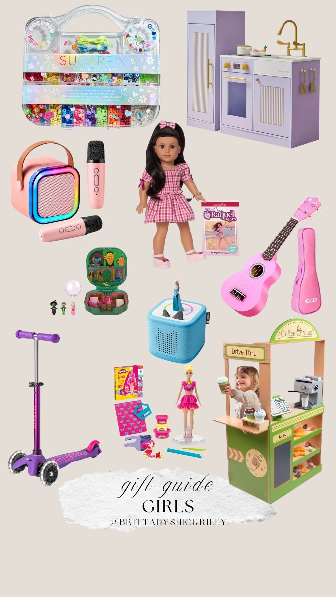 Girls Gift Guide Christmas Gifts Scooter American Girl Doll Play Kitchen Coffee Shop Tonie Box 2 Play Game Barbie Playdoh Wicked Polly Pocket Pink Guitar 

#LTKGiftGuide #LTKKids #LTKFindsUnder50