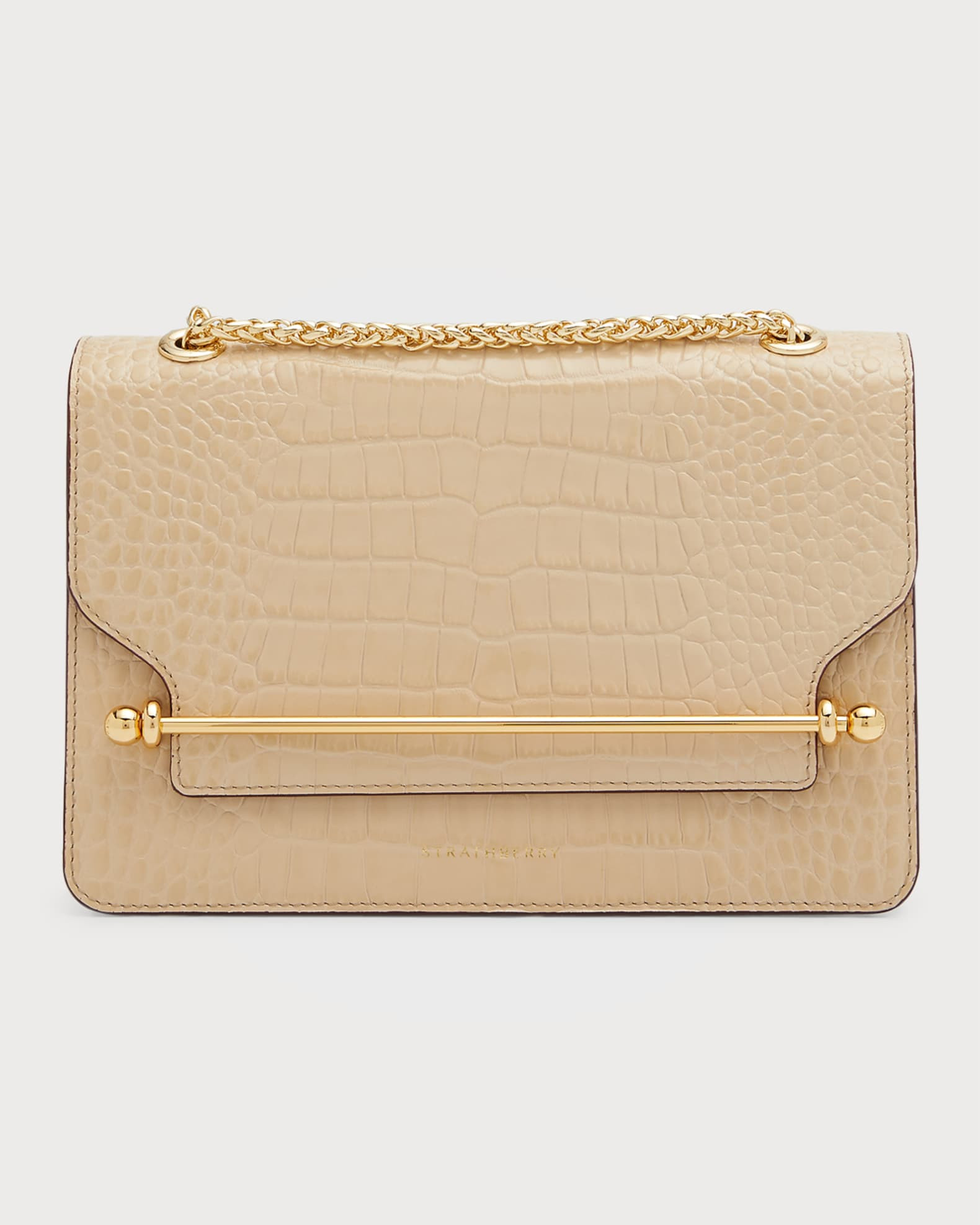 East-West Croc-Embossed Chain Shoulder Bag | Neiman Marcus
