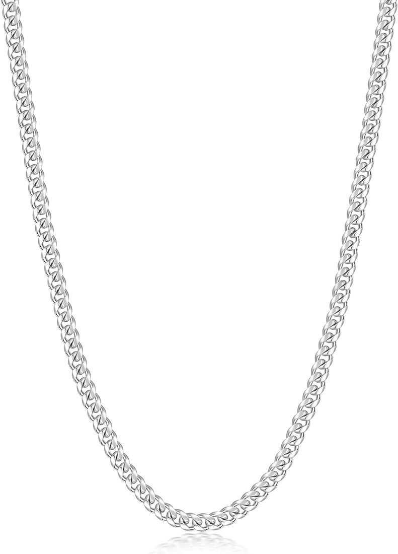 Fiusem Silver Tone Cuban Link Chain for Men, 4mm Mens Chain Necklaces, Miami Cuban Chain Necklace... | Amazon (US)
