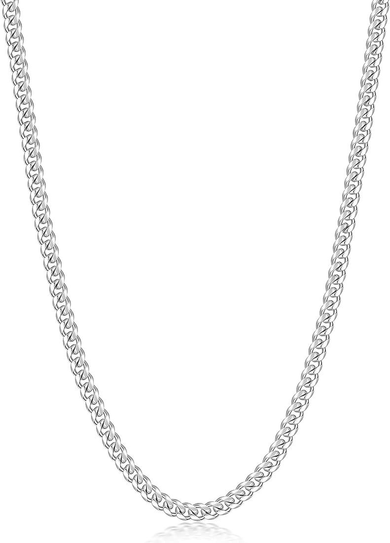 Fiusem Silver Tone Cuban Link Chain for Men, 4mm Mens Chain Necklaces, Miami Cuban Chain Necklace... | Amazon (US)