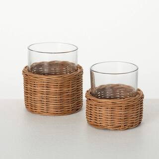 SULLIVANS 4.75 in. - 4 in. Woven Hurricane Candle Holders Set of 2 N2950 - The Home Depot | The Home Depot