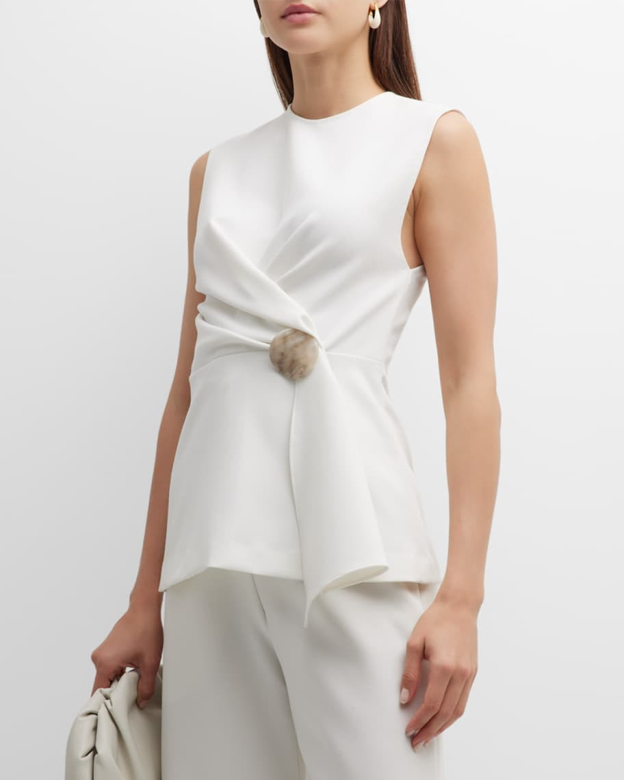 Lela Rose Asymmetrical Top with Button Detail | Neiman Marcus