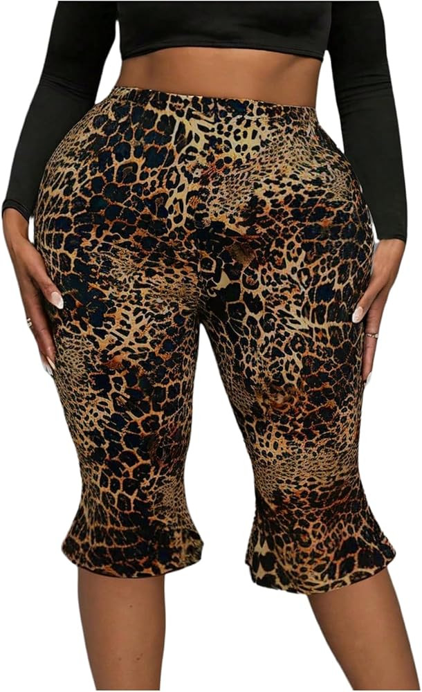 MakeMeChic Women's Plus Size Cheetah Print Capris Leggings Stretch Tummy Control Pants | Amazon (US)