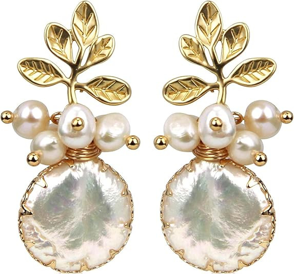 Pearl Earrings with 18k Gold Life Tree, 925 Sterling Needle & Baroque Pearl Drop Earrings for Wom... | Amazon (US)
