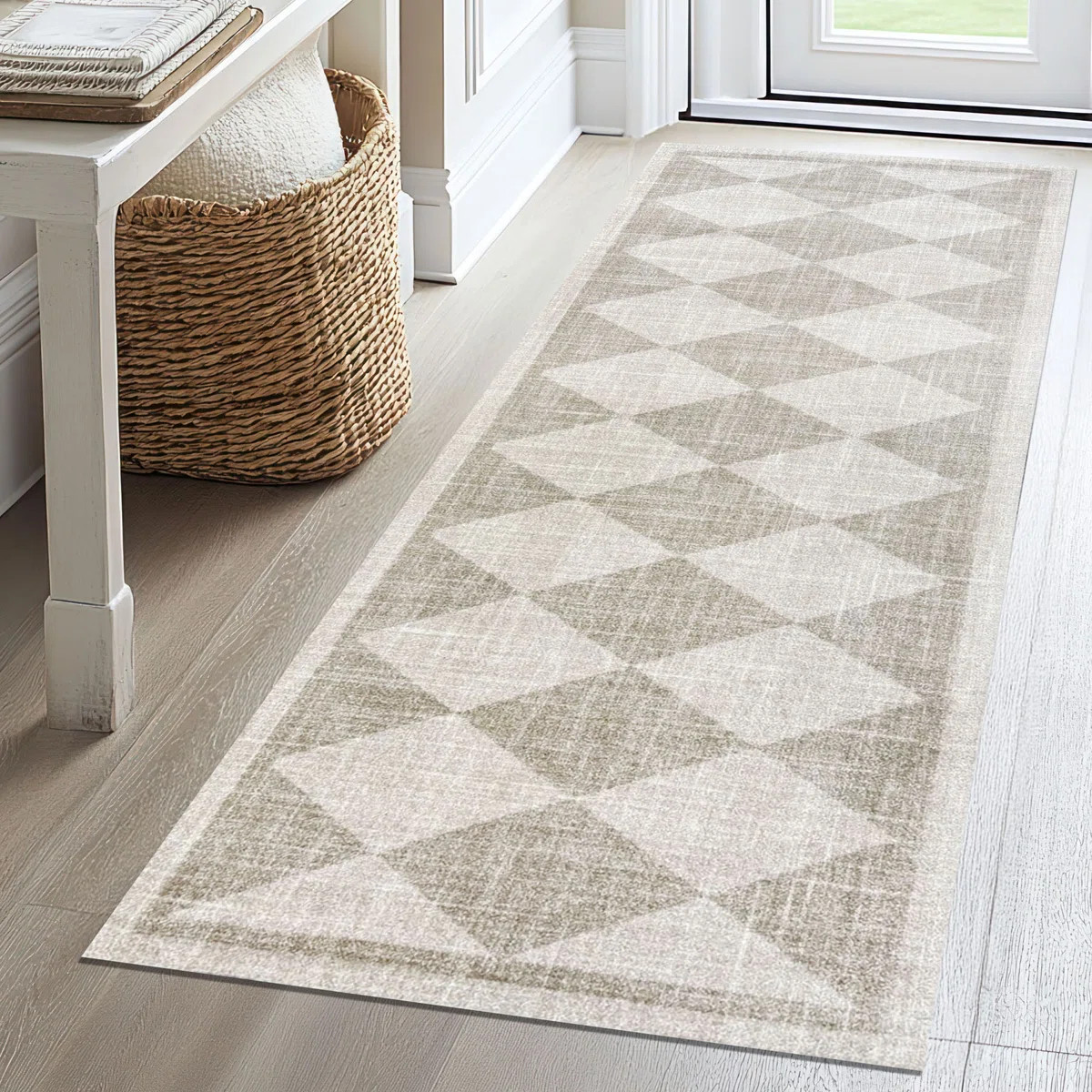 Arthur Diamonds Neutral One-Piece Washable Runner | Wayfair North America